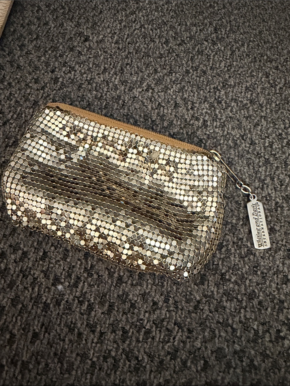 Whiting & Davis Gold Sequin coin  Pouch with Tag vintage